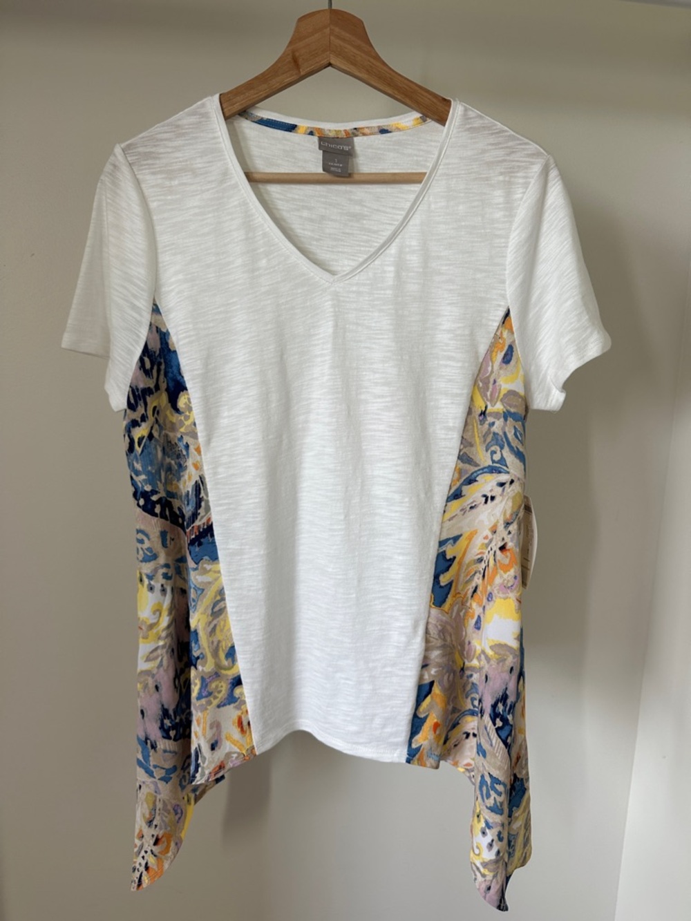NWT Chico’s Paisley Knit Woven Pattern Asymmetrical Tee